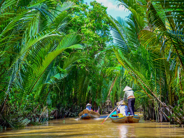 Kanoilua Mekongin suistossa, Vietnamissa