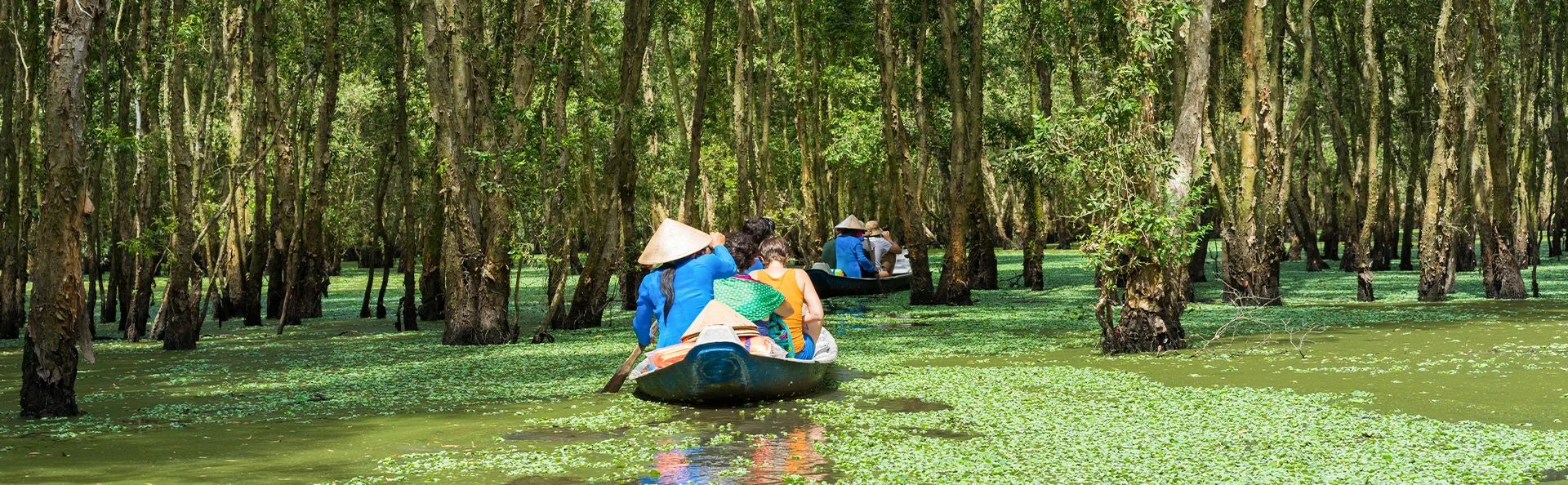 Veneretki Mekongin suiston vehreässä Tra Sun metsässä