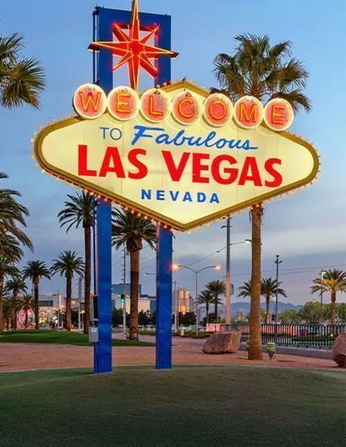 Las Vegas, Nevada, USA, Welcome to Las Vegas -kyltillä hämärässä.