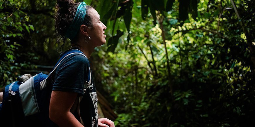 Naiset katsovat ylöspäin viidakossa Costa Ricassa