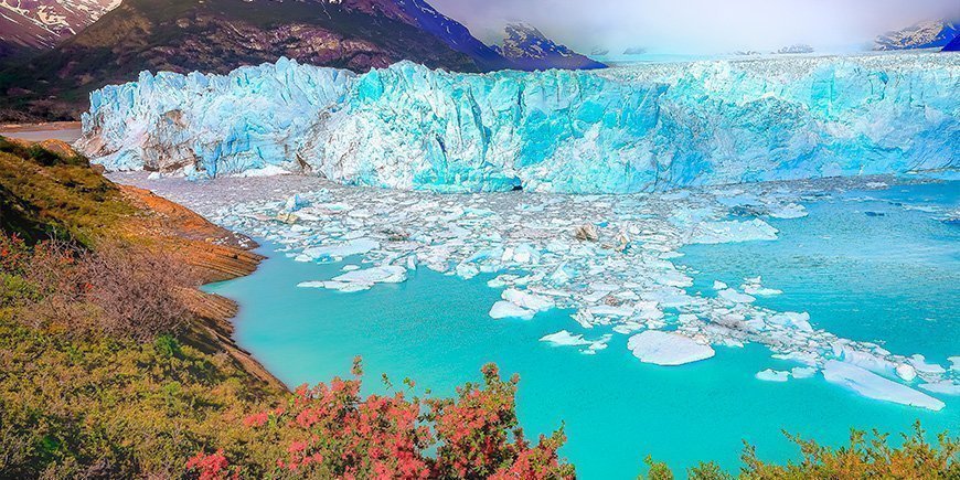 Perito Morenon jäätikkö keväisissä maisemissa.