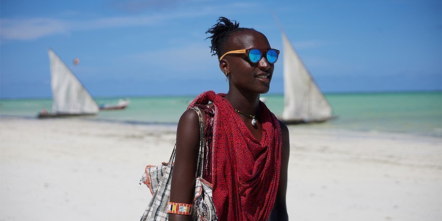 Masai Pajen rannalla Sansibarilla