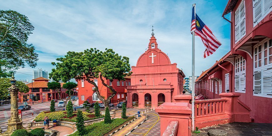 Kaupungintalo Dutch Square -aukiolla Melakassa, Malesiassa