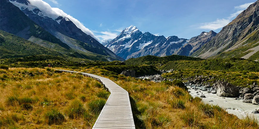 Hooker Valley -polku Aoraki/Mount Cookin kansallispuistossa Uudessa-Seelannissa